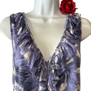 NY&C Floral Fairycore Ruffled V-neck slim fit sleeveless periwinkle tropical top